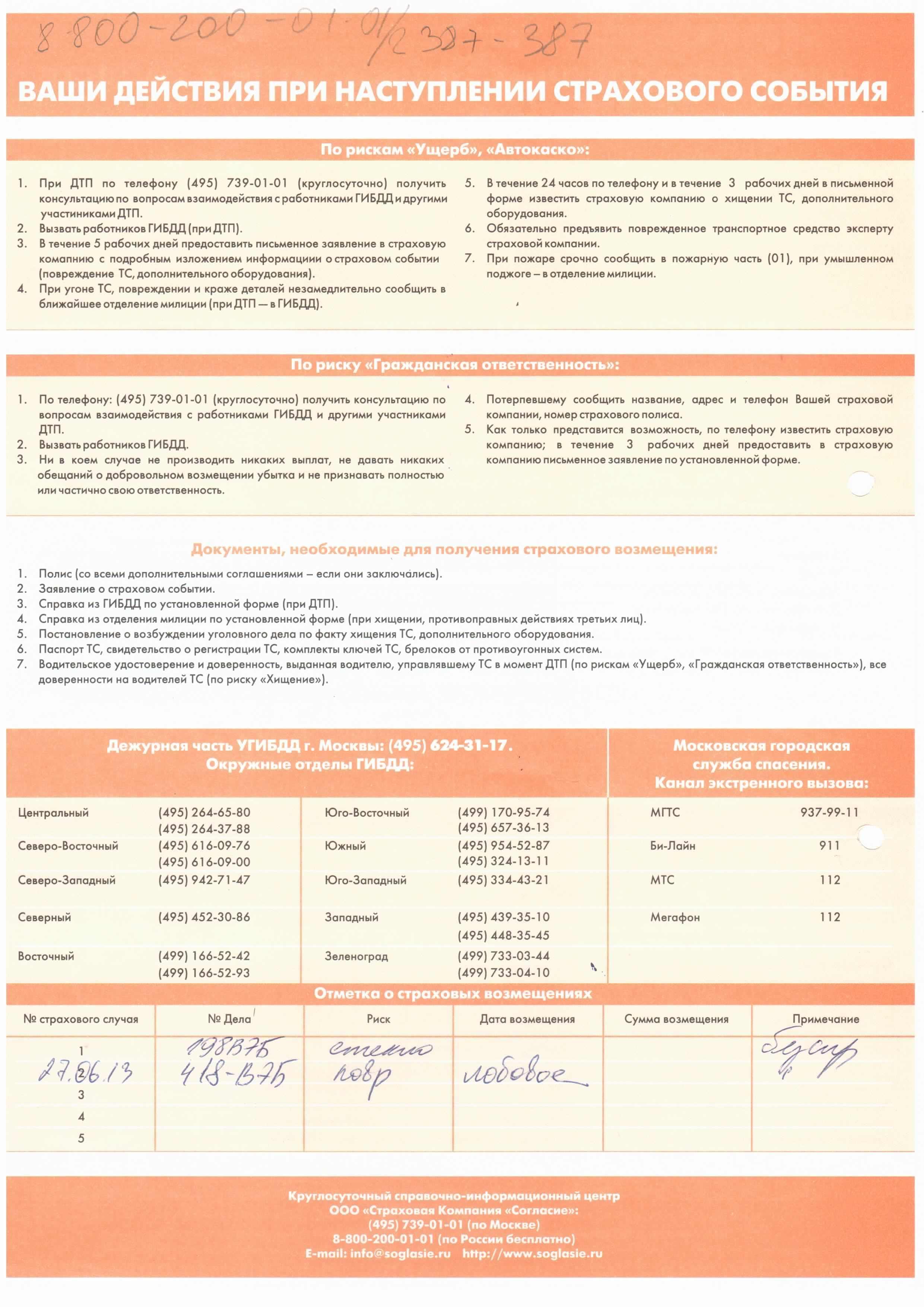 нет Договор согласие каско своих
