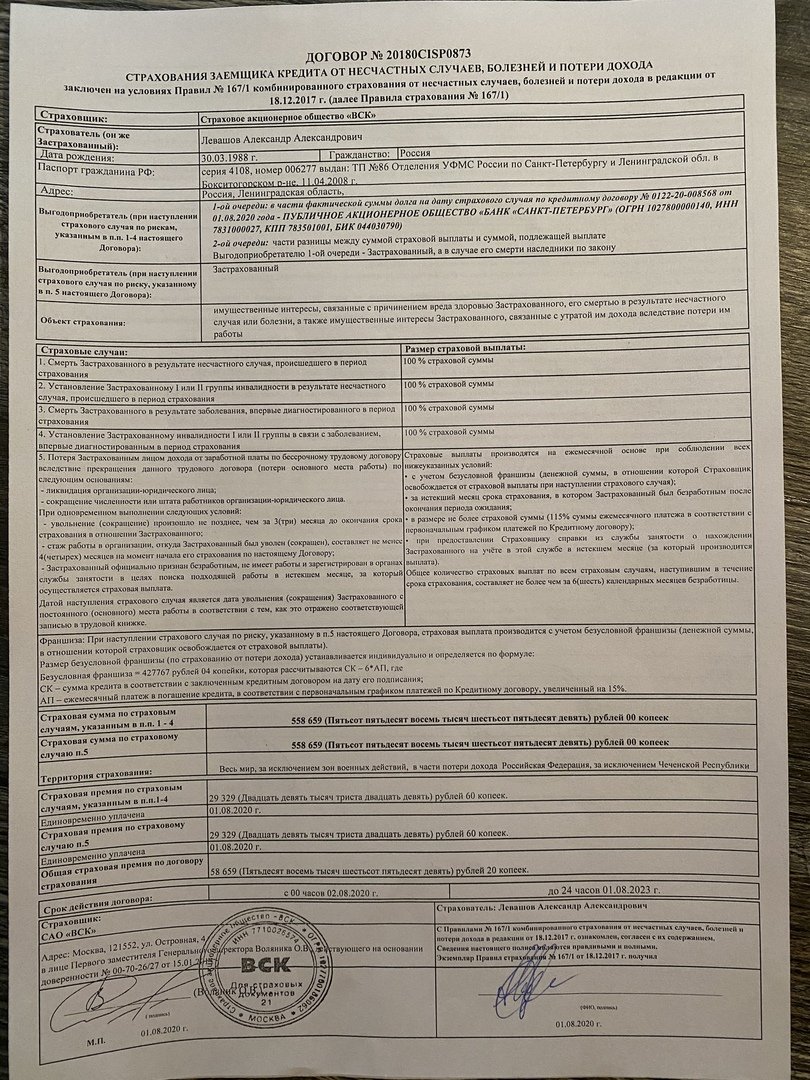 Вск страхование расторжение договора страхования образец